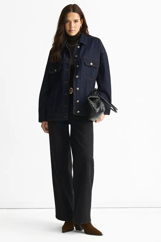 Dark Indigo Denim Trucker Jacket - Gini London