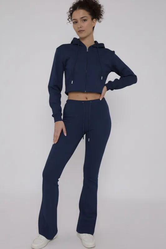 Cropped Zip Hoodie and Flared Trouser Set - Interlock - Co-ord Set