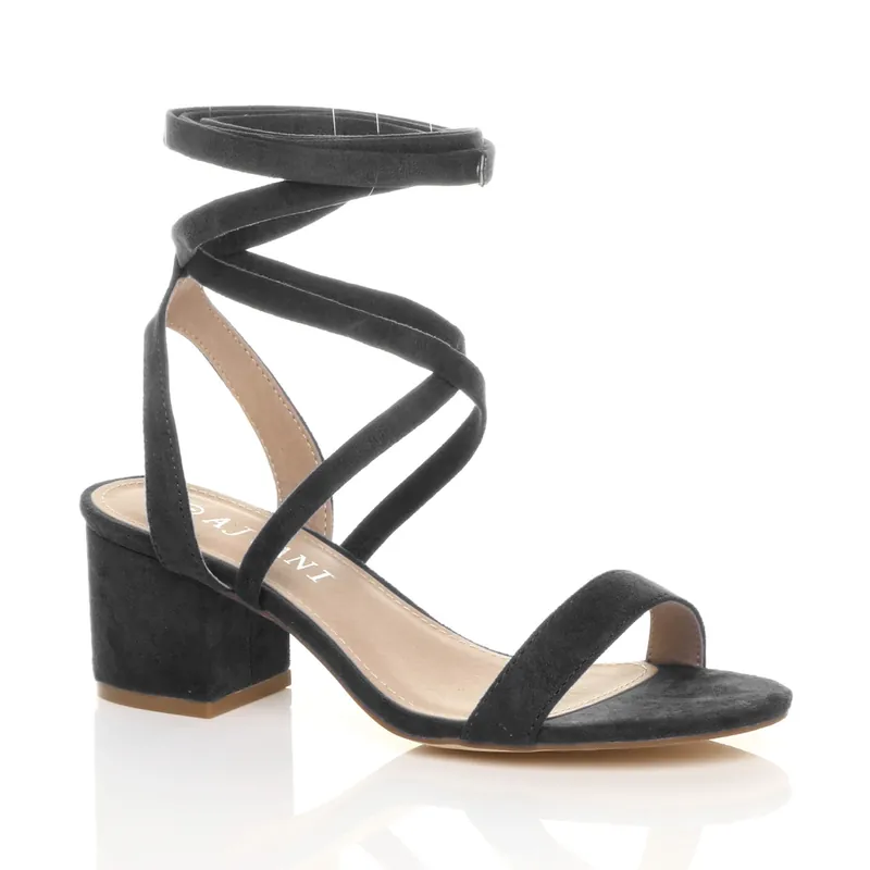 Mid Block Heel Tie Up Sandals - AJVANI