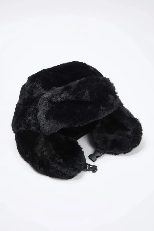 Faux Fur Buckle Detail Trapper Hat - WOVCOR