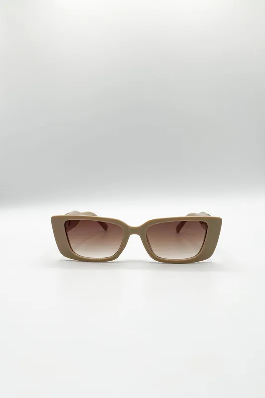Rectangle Cateye Side Detail Sunglasses In Khaki - SVNX