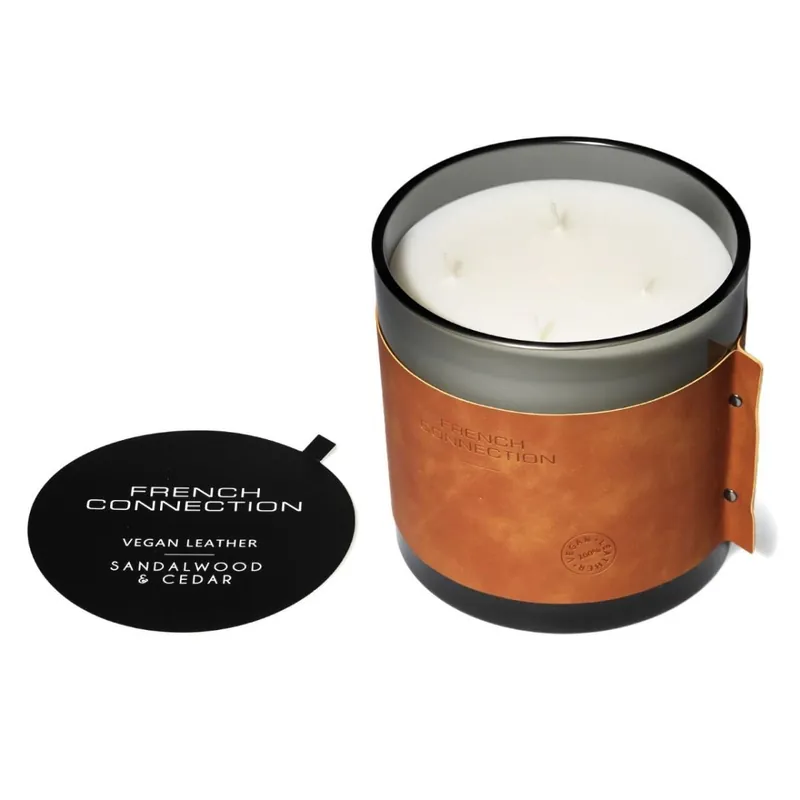 Sandalwood & Cedar Luxury Leather Candle 1.46kg – 4 Wick Scented - French Connection