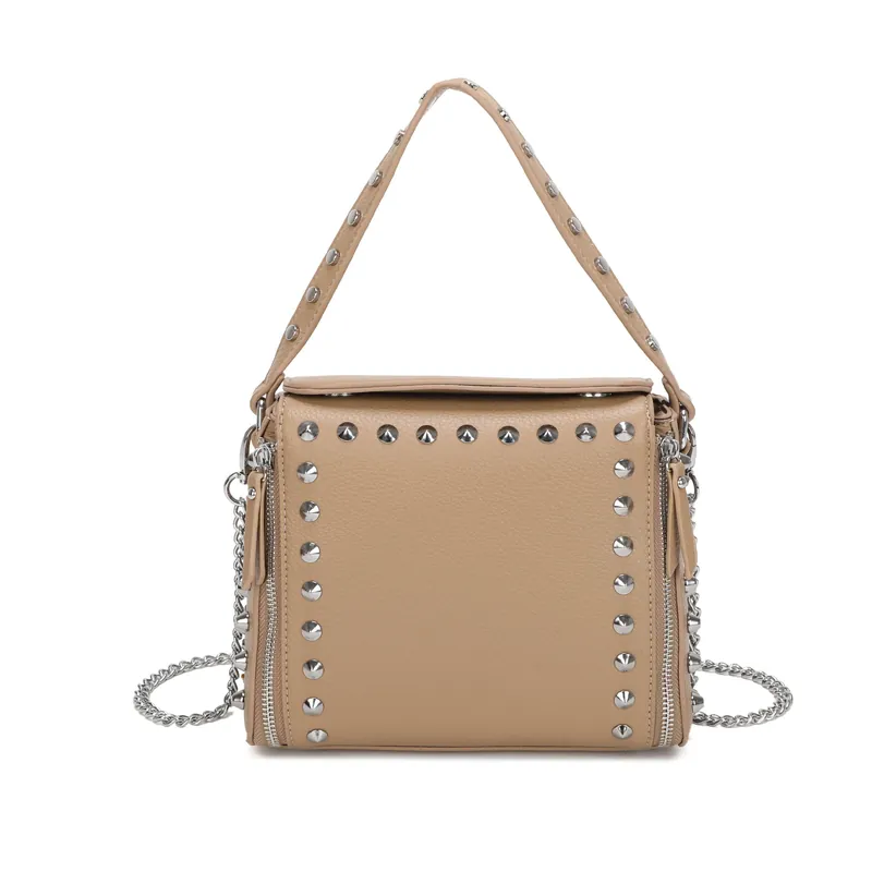 Flap Zip Closure Studded Crossbody Handbag - Kitise