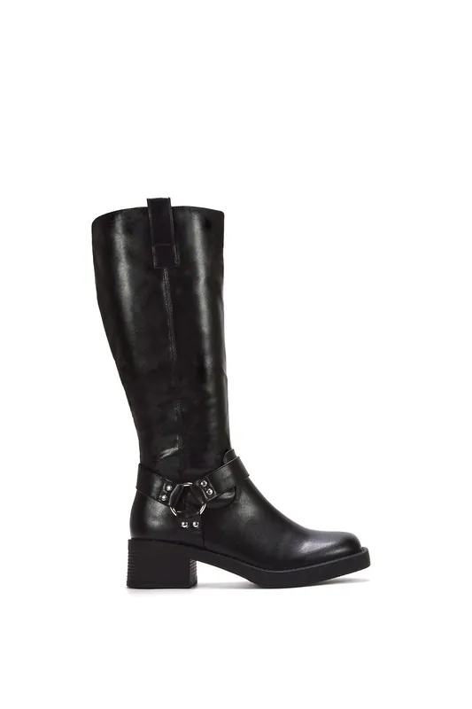 Roma' Knee High Biker Mid Block Heel Western Boots - XY London