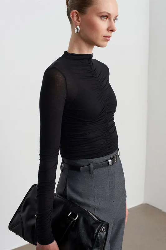 Slim Fit Long Sleeve Jersey Blouse - Dilvin