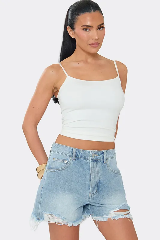 Distressed Denim Mid Rise Shorts - EGO