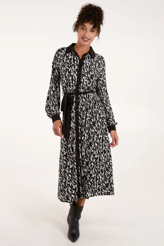 Contrast Midi Shirt Belted Dress - Blue Vanilla