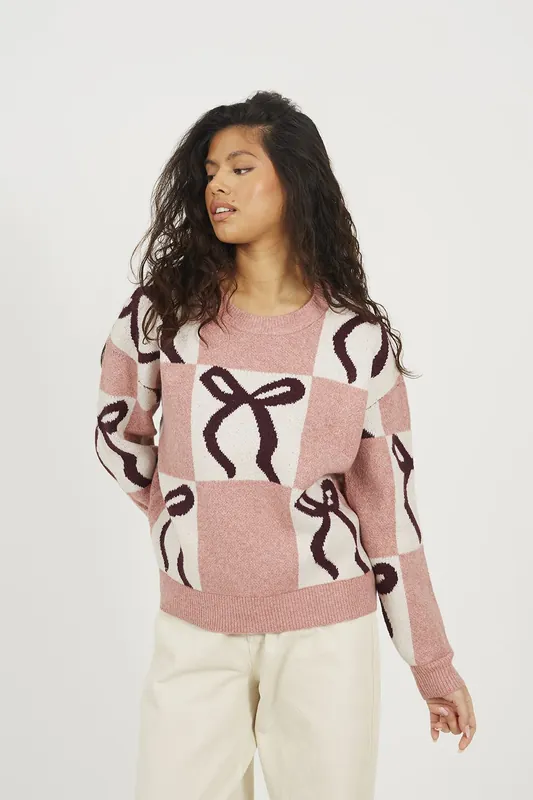 Bow Jacquard Knit Jumper - Brave Soul