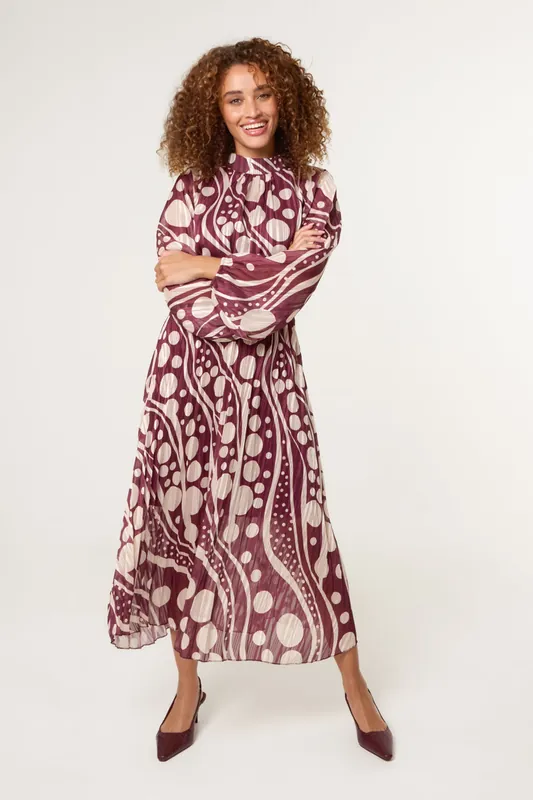 Wine Abstract Polka Dot Dress And Metallic Striped Dress - Blue Vanilla