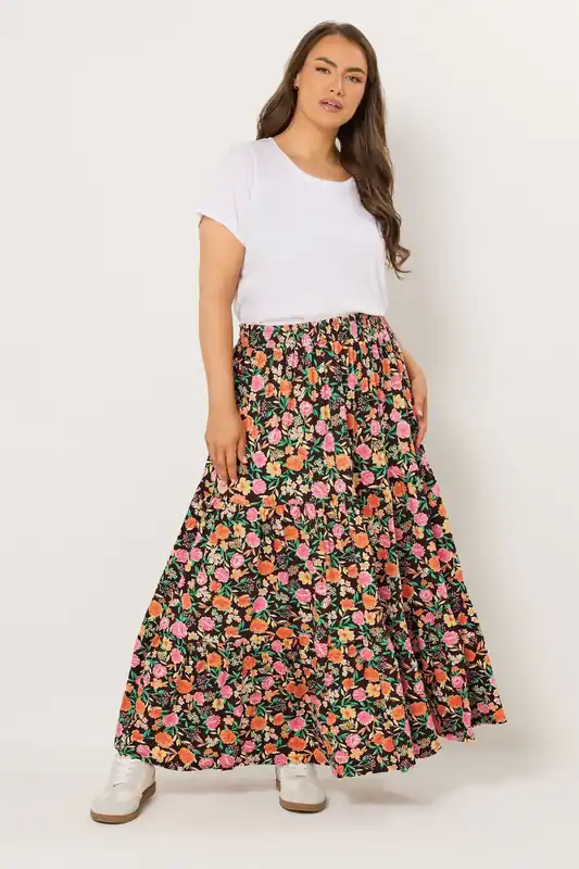 Floral Tiered Maxi Skirt - Yours