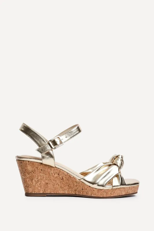 Elyah Gold Faux Leather Cork Wedges - Linzi