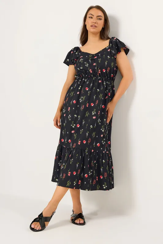 Floral Ruched Midi Dress - Yours
