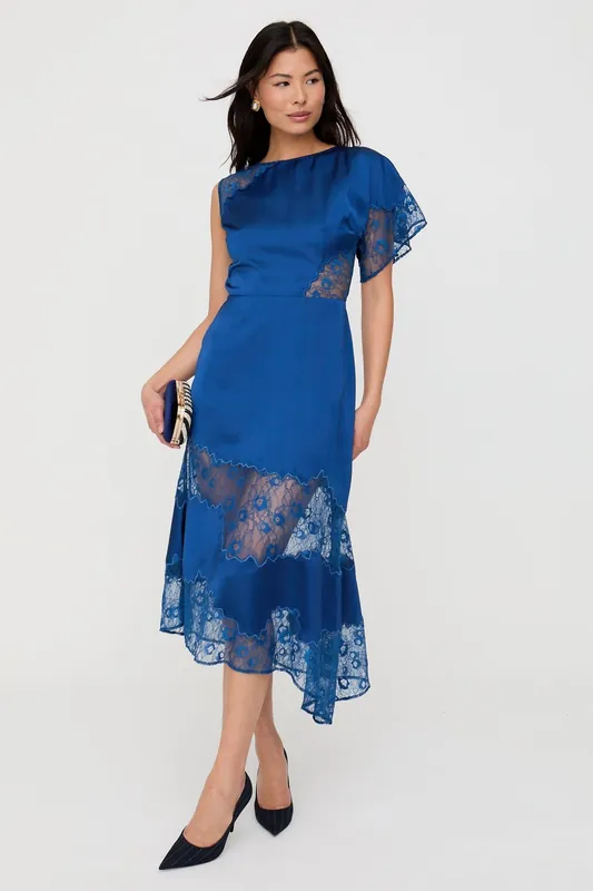 Selma Lace Insert Maxi Dress In Blue - Lily and Lionel