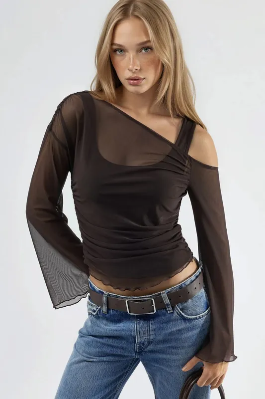 Asymmetrical Collar Fitted Crop Top - Hiccup