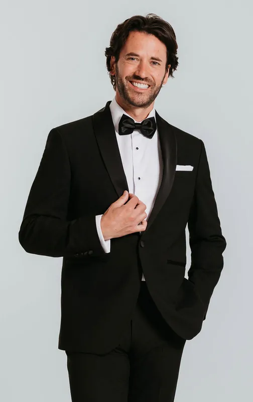 Black Satin Shawl Lapel 2 Piece Tuxedo - Dobell