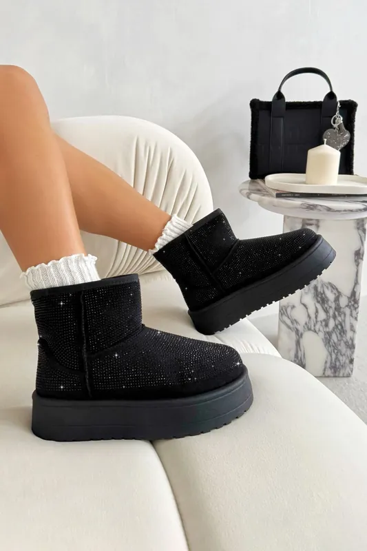 Sparkly Rhinestone Snugg Mini Boots - Love Lemonade