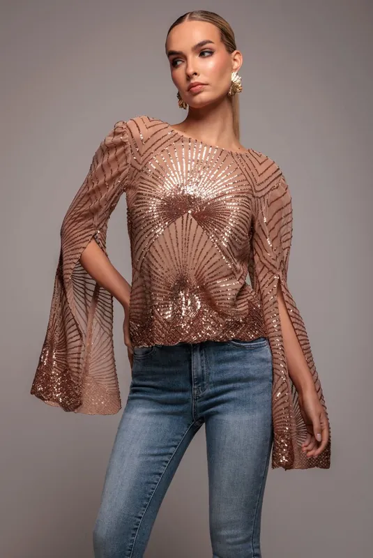 Sequin Starburst Cape Sleeve Top - Goddiva