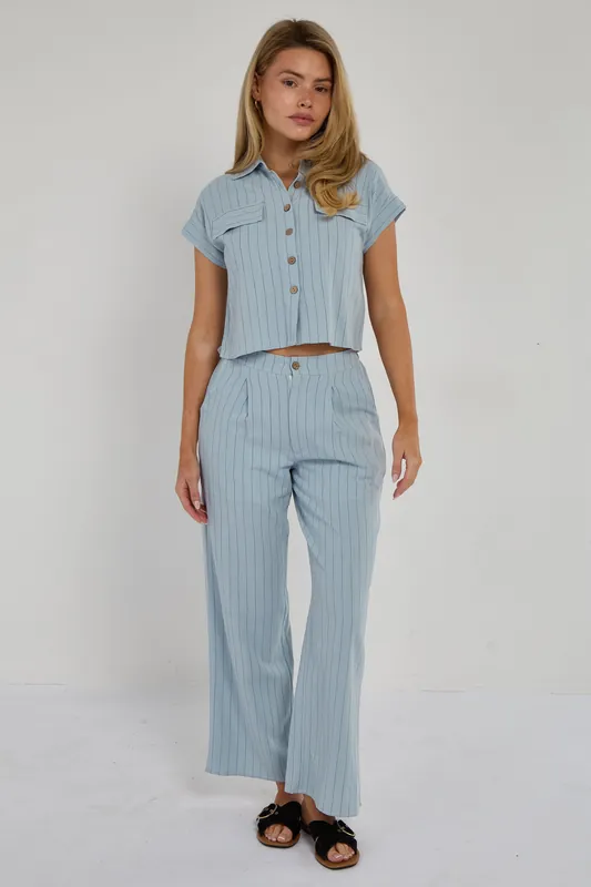 Baby Blue Pinstripe Linen Shirt and Trousers set - Love Sunshine