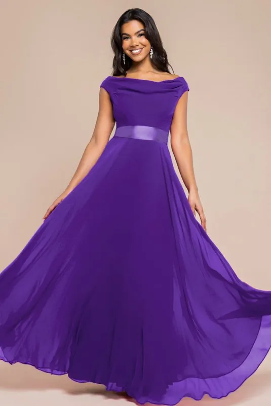 Cowl Neck Chiffon Maxi Dress - Goddiva