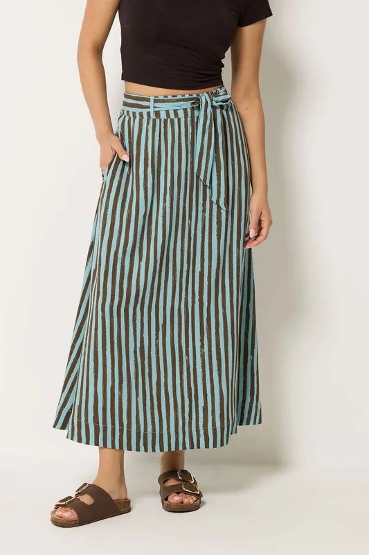 Petite Stripe Belted Maxi Skirt - PixieGirl