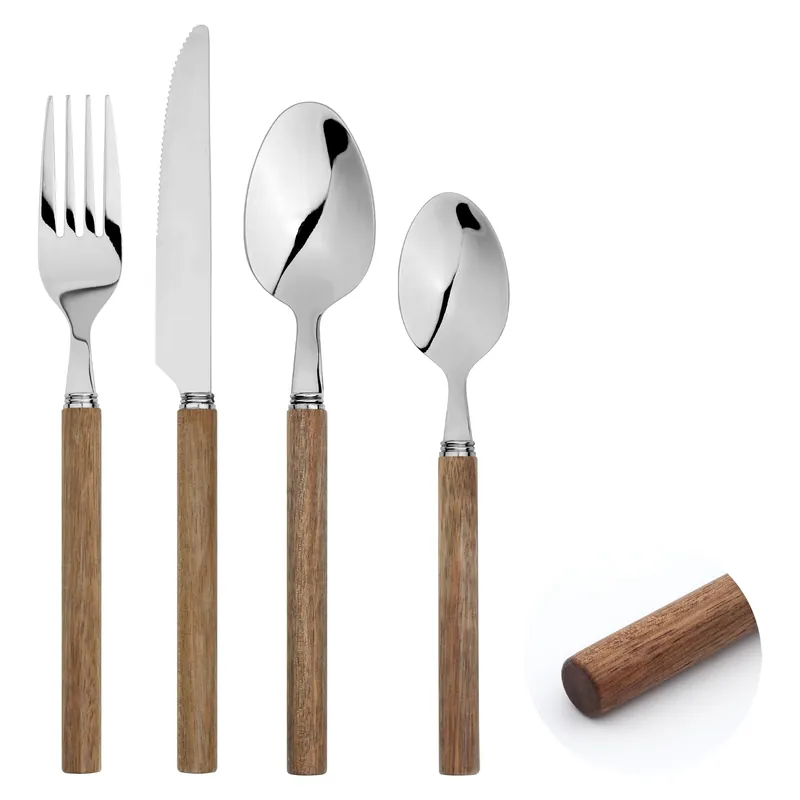 Cutlery Sets Acacia Wooden Handle Stainless Steel 32pc - Glim & Glam