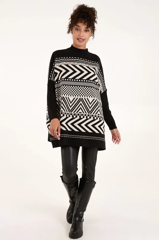 Abstract Print Round Neck Jumper - Blue Vanilla