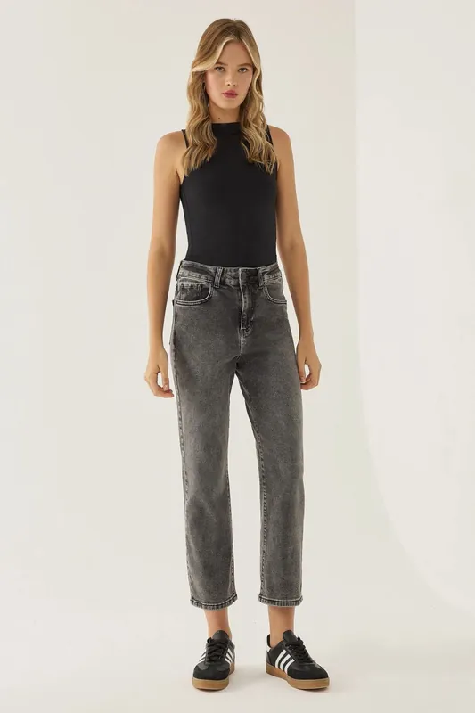 High Waist Straight Denim Jeans - Hiccup