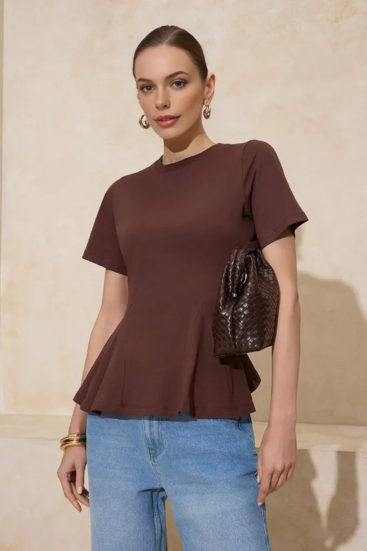 Cotton Peplum Short Sleeve Top - WOVCOR