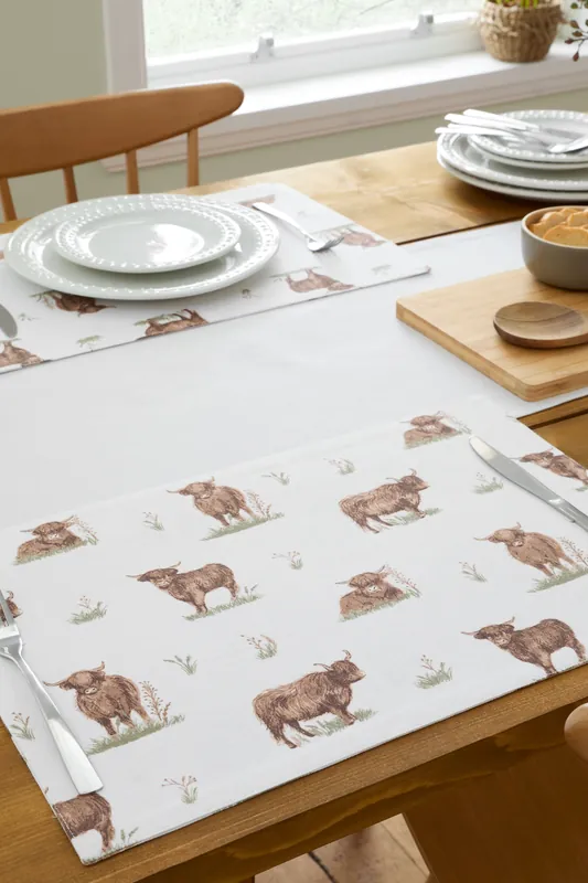'Angus Highland Cow' Cotton Dining Placemat 4 Pack - Catherine Lansfield