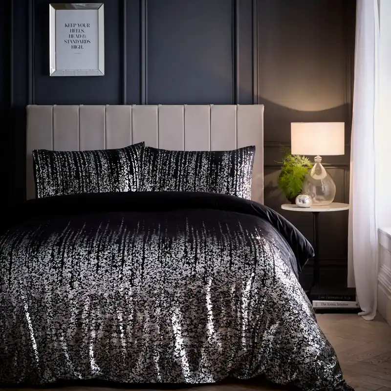 Marseilles Printed Velvet Metallic Duvet Cover Quilt Set Pillowcase - Portfolio Home