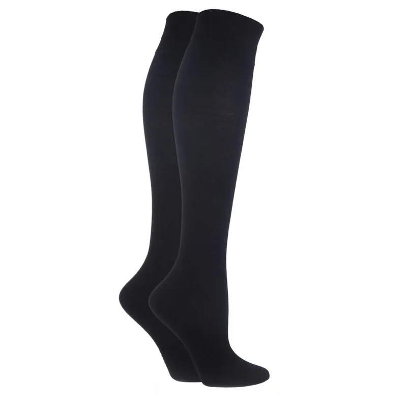 2 Pair Plain and Striped Cotton Knee Highs - ELLE