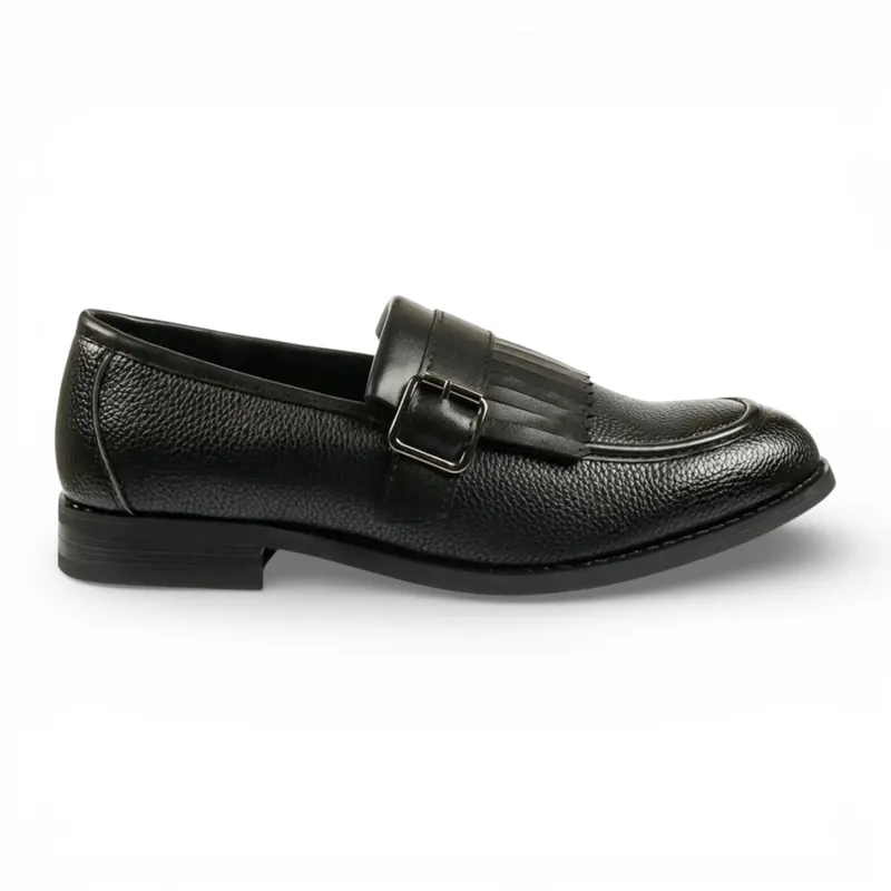 Faux Leather Fringe Monk Strap Slip-On Loafers Shoes - N115