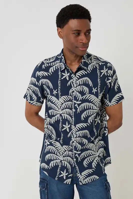 Oversized Palm Print Short Sleeve Shirt - Threadbare