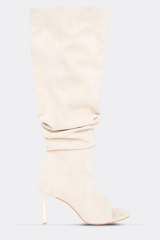Slouched Faux Suede Stiletto Boots - EGO