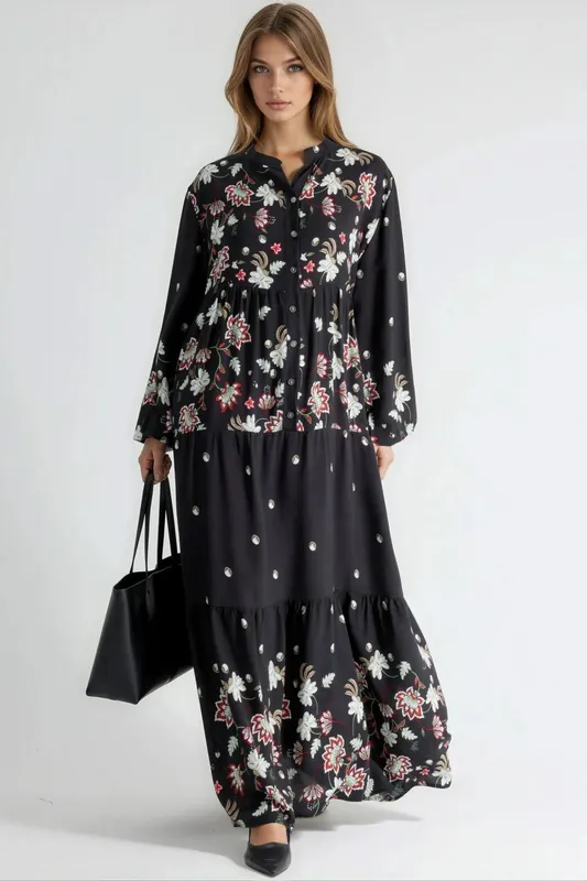 Patterned V-Neck Maxi Dress