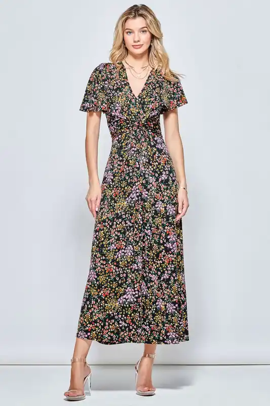 V Neck Twist Front Jersey Maxi Dress - Jolie Moi