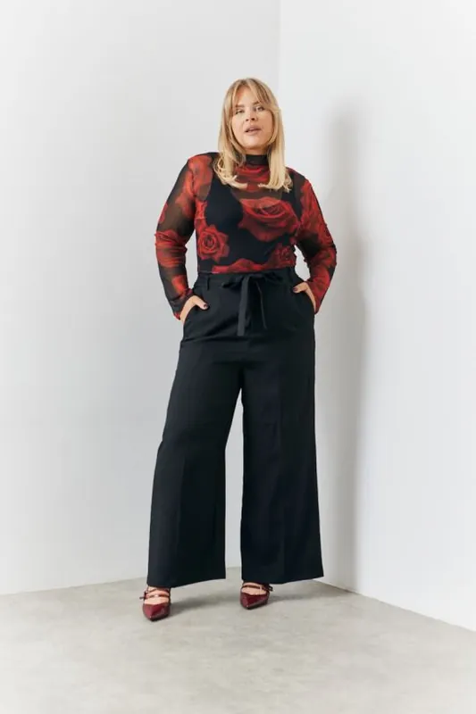 Black Tie Front Wide Leg Trouser - In The Style