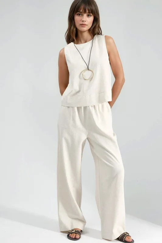 Linen Sleeveless Blouse & Pocketed Pants Set - Hiccup