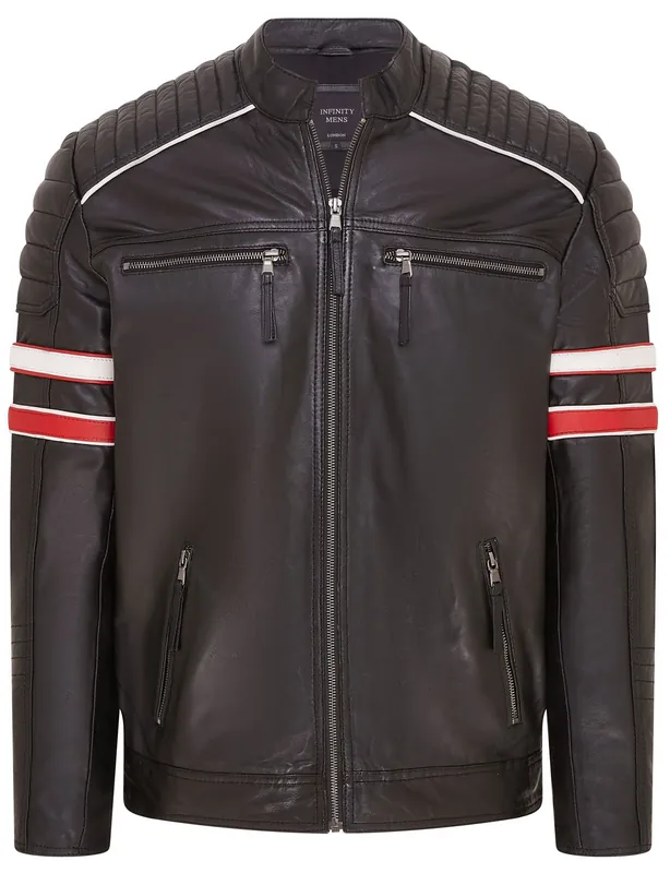 Quilted Leather Biker Racing Jacket- Brevik