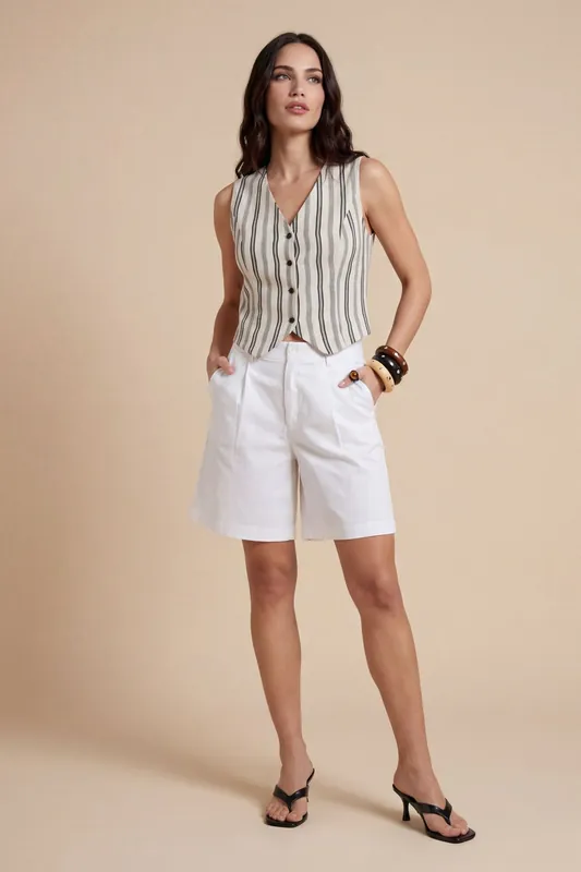 Stripe Waistcoat Cream Pattern - Urban Bliss