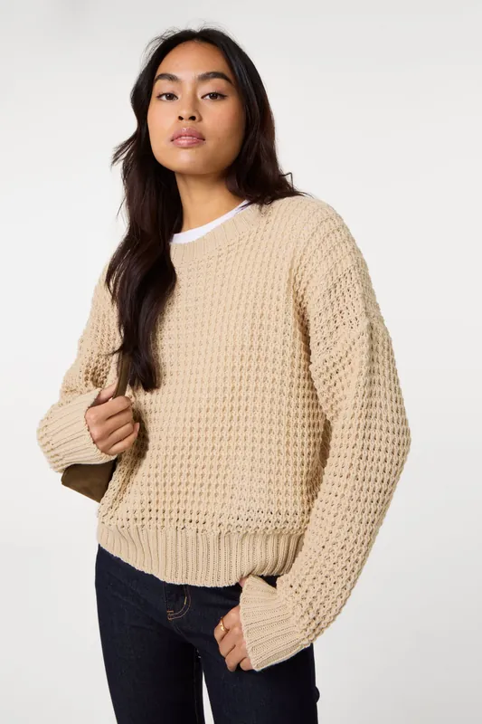 Stone Waffle Knit Crop Jumper - Pink Vanilla