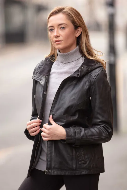 Nicola' Real Leather Hooded Jacket Women Coat - Ashwood Leather