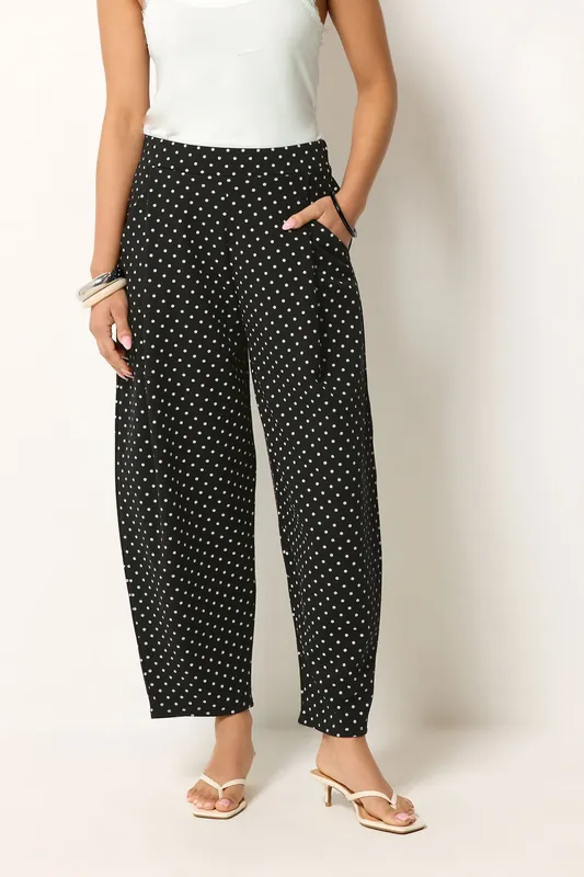 Petite Polka Dot Barrel Leg Trousers - PixieGirl