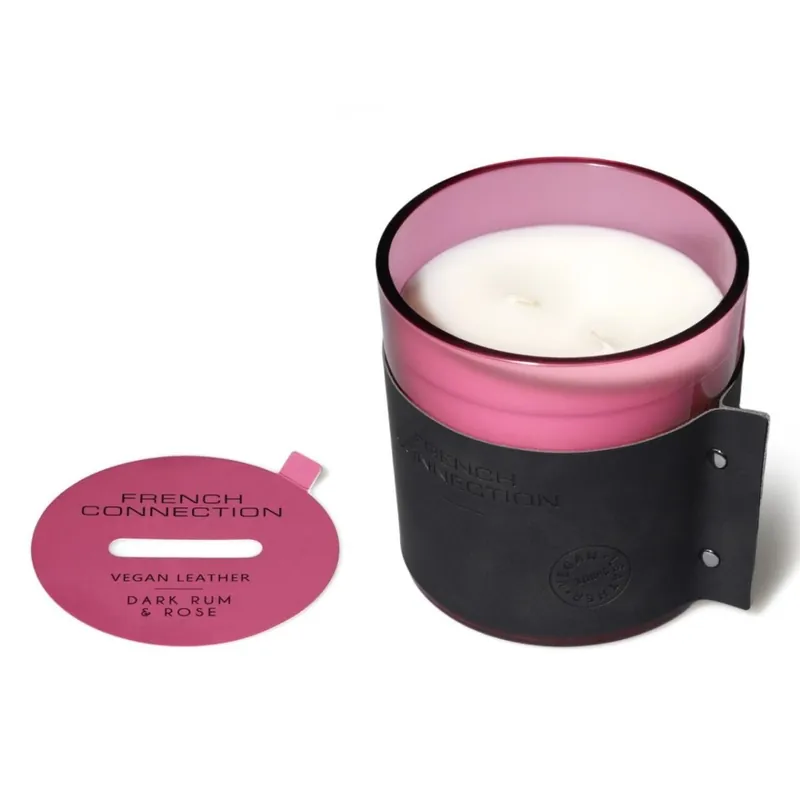 Leather Effect Candle Dark Rum & Rose 340g Single Wick - French Connection