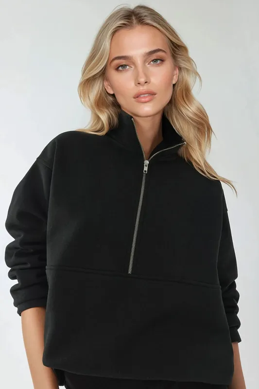 Relaxed Fit Long Sleeve Zipper Sweatshirt - Hiccup