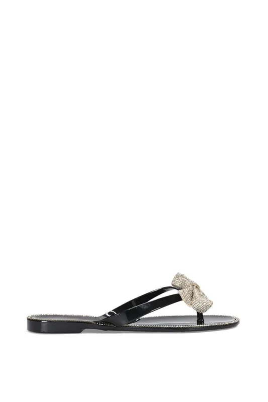 Allister' Diamante Bow Flat Jelly Slip On Flip Flop Sandals - XY London