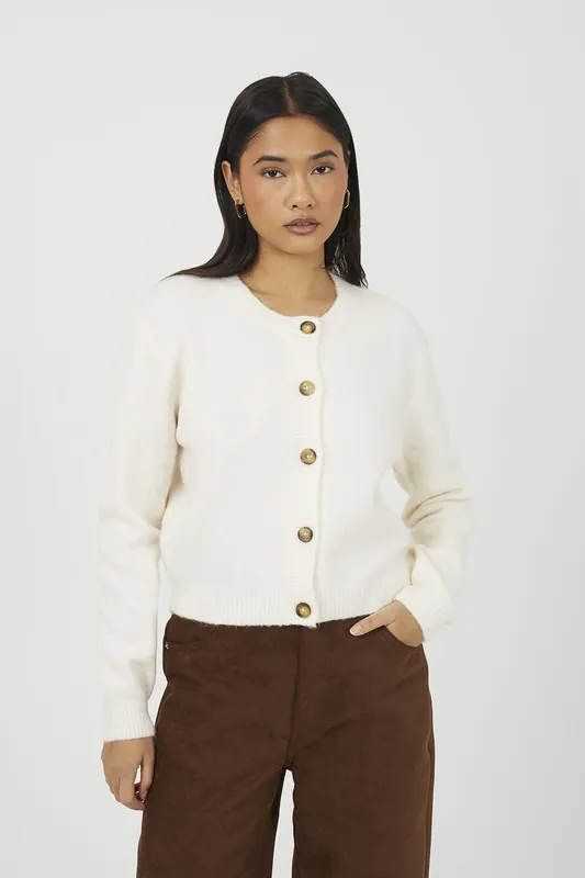 Round Neck Jersey Knit Cardigan - Brave Soul