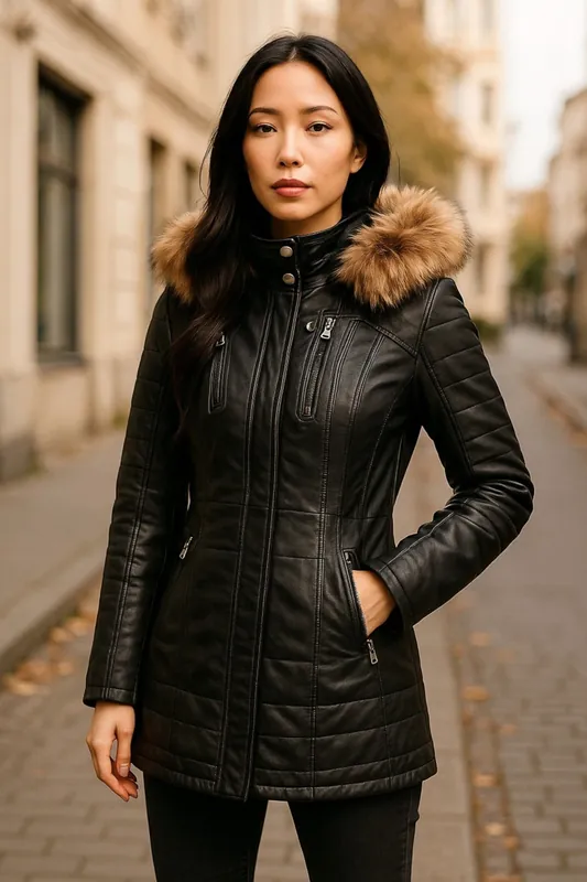 Quilted Leather Parka Jacket-Winton