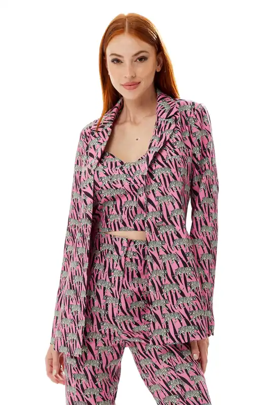 Mixed Animal Print Blazer in Purple - Liquorish