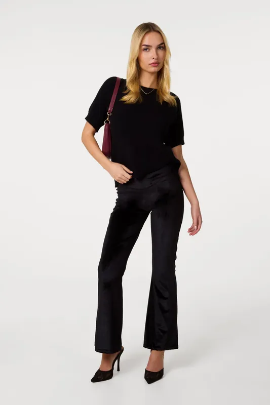 Black Velvet Flare Trousers - Pink Vanilla